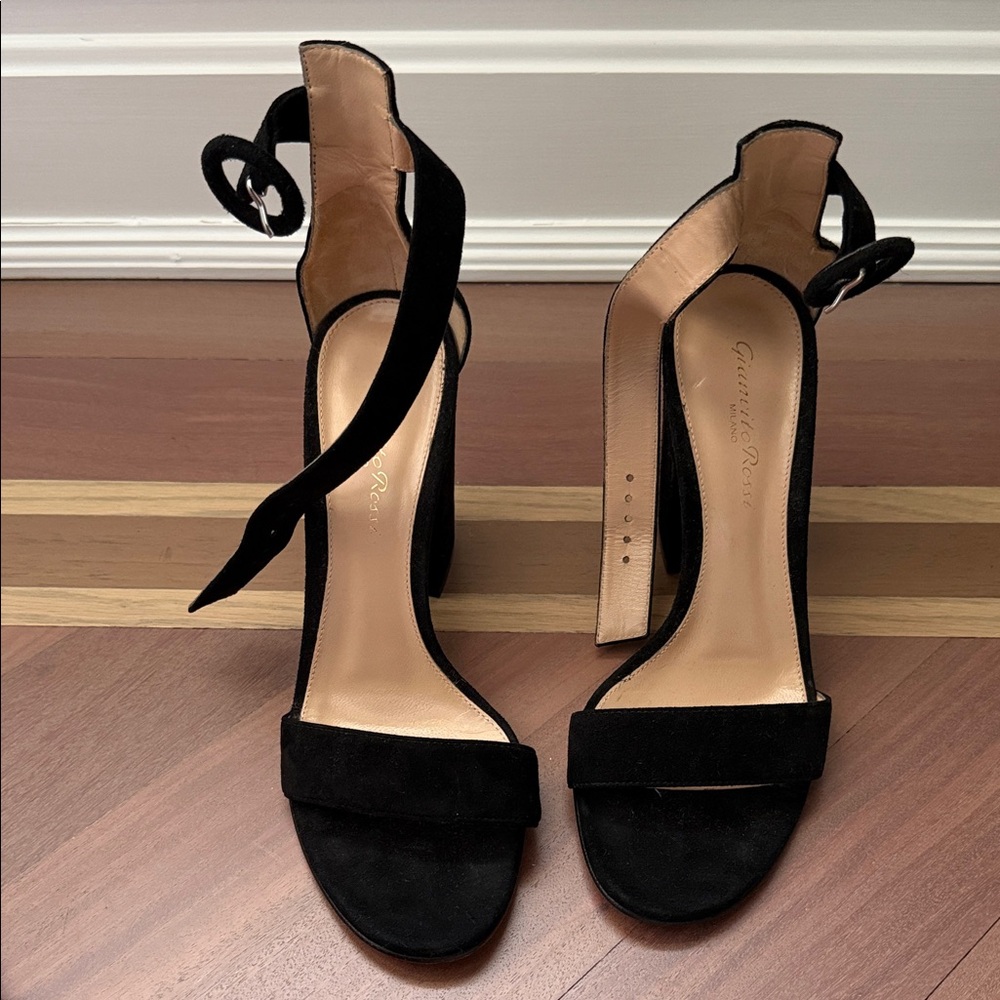 Gianvito Rossi Black Suede Ankle Strap Heels